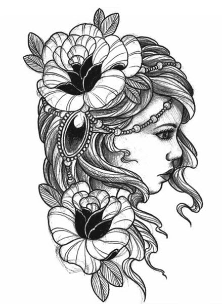 1960 Girl With Flowers Tattoo