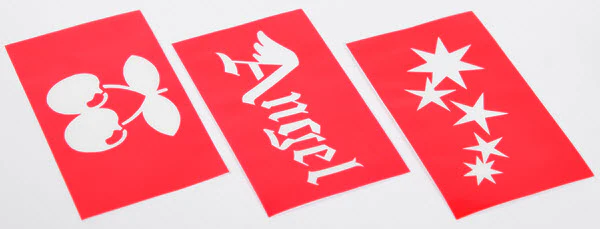 3 Stencils For Tattoo Spray: Cherries, Angel & Stars