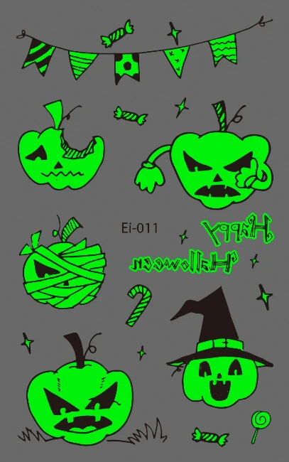 5 Pumpkins glow in the dark Halloween temporary tattoo