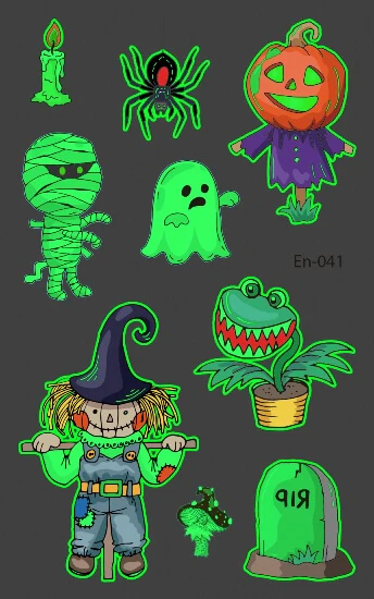 Bird Catcher, Frog, Pumpkin, Spider,... Glow in the Dark Halloween Tattoo - Image 2