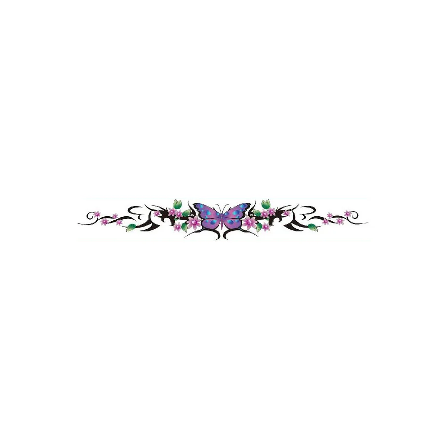 Blue Butterfly with Purple Hearts Long Body Tattoo - Image 3