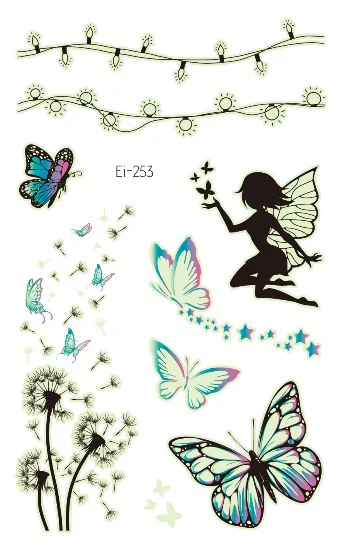 Blue-Purple Butterfly Glow in the Dark Temporary Tattoo