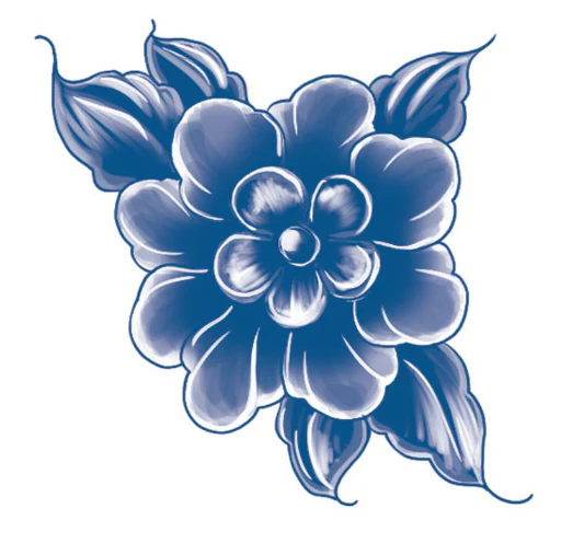 Classic Blue Flower Temporary Tattoo - Image 2