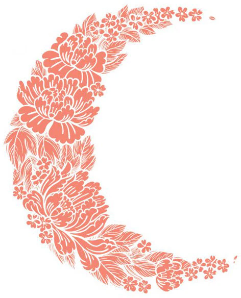 Coral Flower Crescent Moon Tattoo