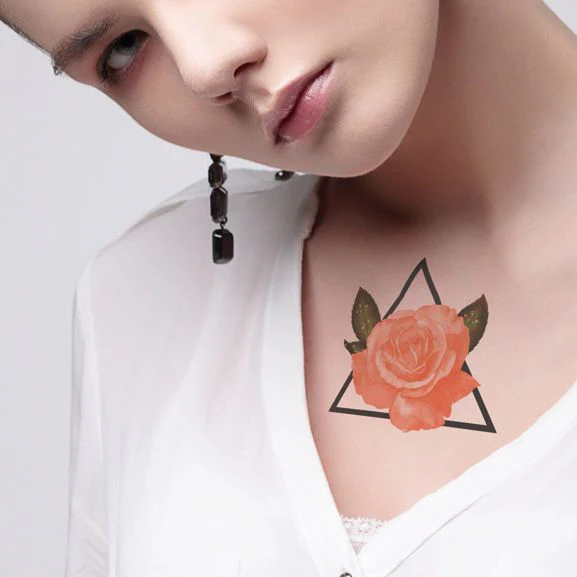 Coral Rose With Triangle Tattoo - Image 2