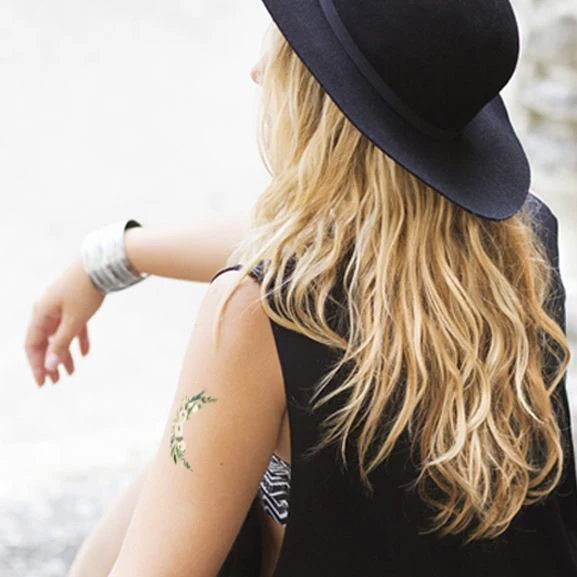 Crescent Watercolor Flowers Tattoo - Image 2