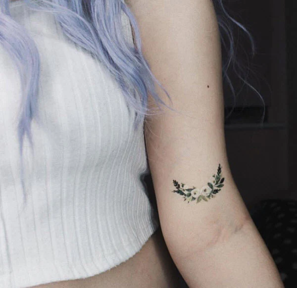 Crescent Watercolor Flowers Tattoo - Image 3