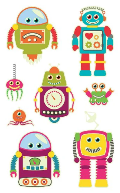 Cute Coloful Robots Glow in the Dark Temporary Tattoo