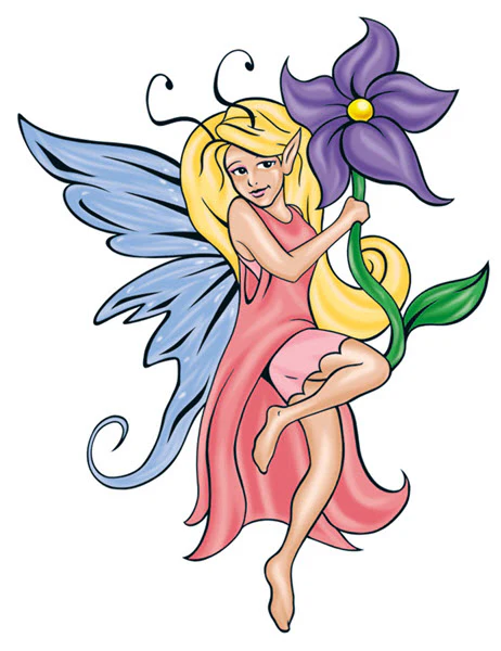 Fairy With Blue Flower Tattoo
