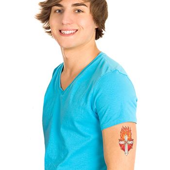 Fiery Heart Cross Tattoo - Image 2