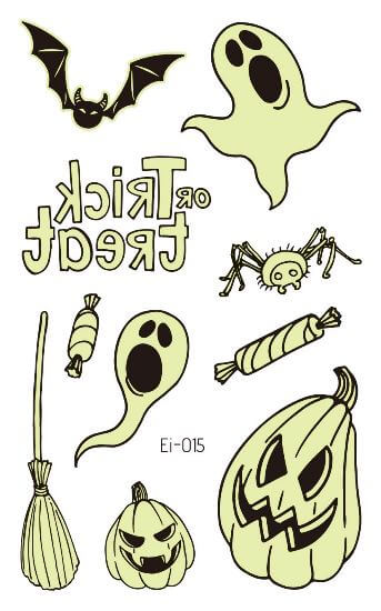 Freaky Pumpkin & Ghost Glow in the Dark Halloween fake tattoo