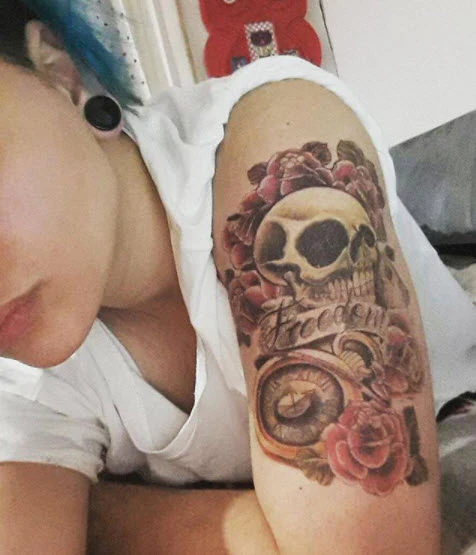 Freedom Skull & Roses Sleeve Tattoo - Image 3