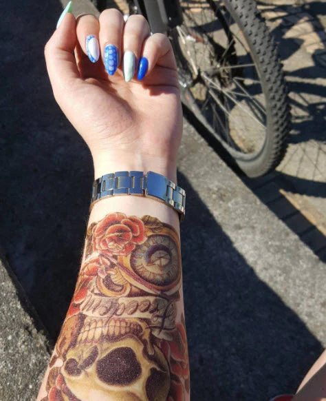 Freedom Skull & Roses Sleeve Tattoo - Image 5