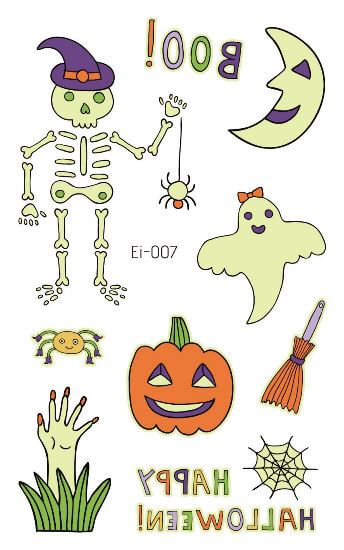 Friendly Ghost, Pumpkin & Skeleton glow in the dark Halloween fake tattoo - Image 2