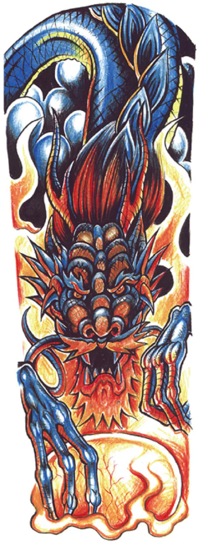 Full Sleeve Arm/Bone Blue Flying Dragon