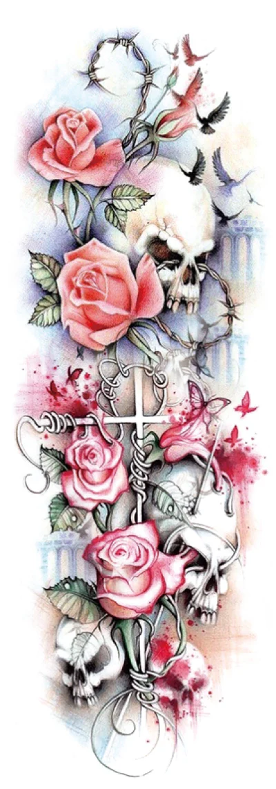 Full Sleeve Arm/Bone Roses and Skulls