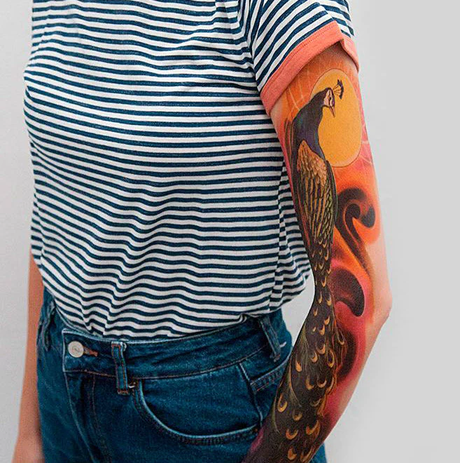 Full Sleeve Arm Tattoo Peacock - Tattoonie - Image 3