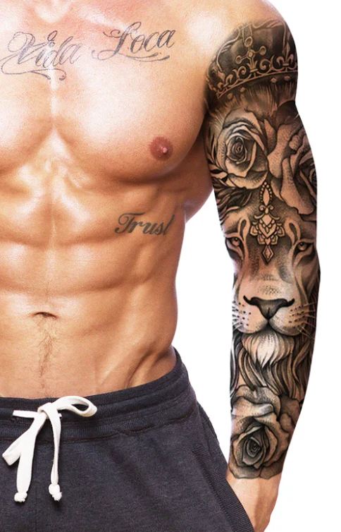 Full Sleeve Arm/Leg Tattoo Lion Roses - Image 2