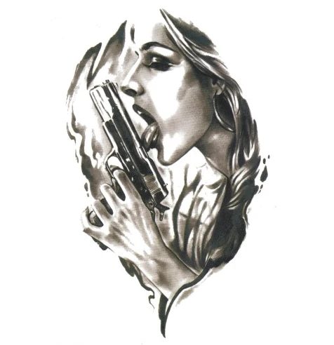 Girl with Gun Temporary Tattoo