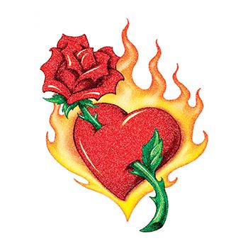 Glitter Flaming Heart And Rose Tattoo - Image 2