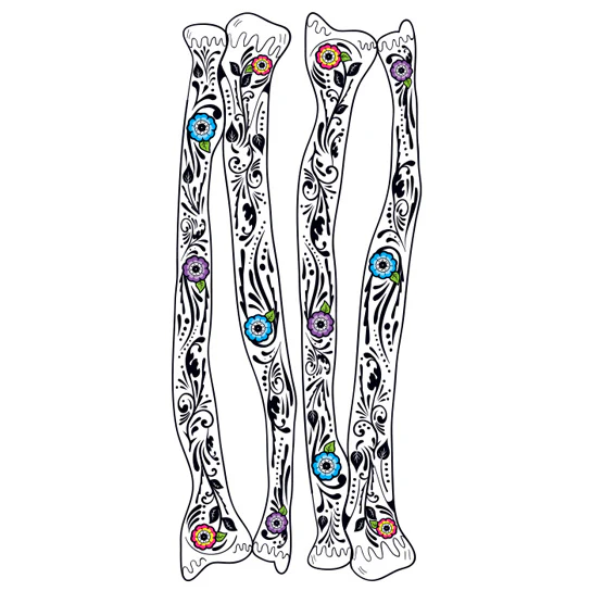 Glitter Flowers Arm Bones Tattoo