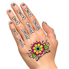 Glitter Flowers Hand Bones Tattoo - Image 2