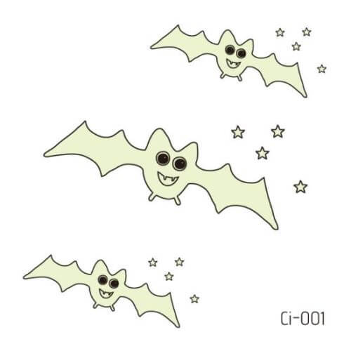Glow in the Dark Bats with Stars False Halloween Tattoo - Image 2