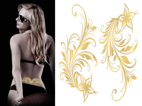 Golden Flowers & Leafs Tattoos