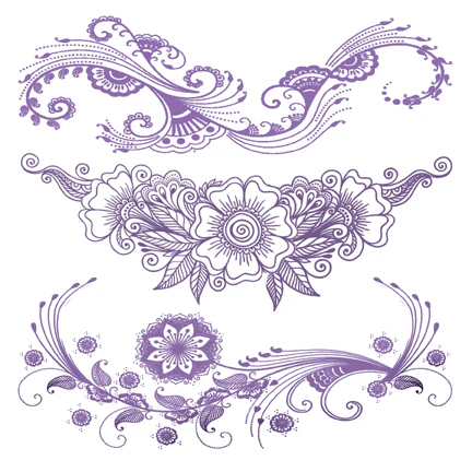 Indigo Henna Flowers & Leafs Tattoos (3 Tattoos)