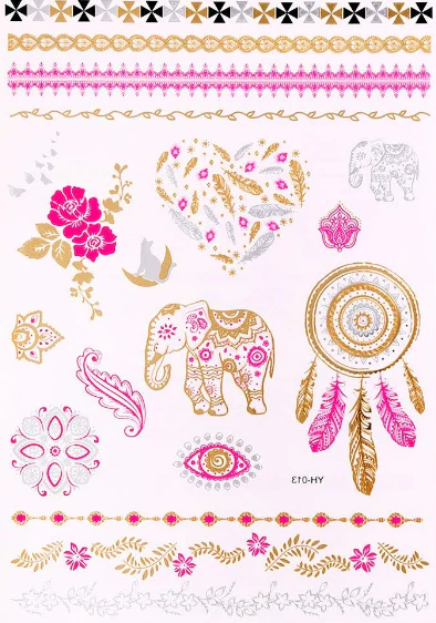 Metallic Bracelets, Dream Catcher, Heart and Elephants (19 Tattoos)