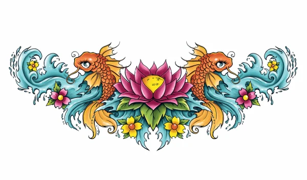 Lotus Koi Lower Back Tattoo