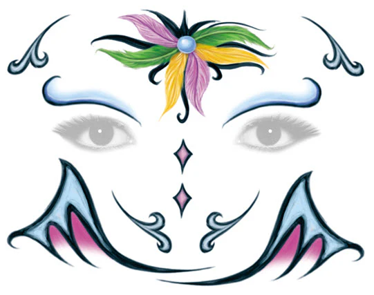 Mardi Gras Feathers Glitter Face Tattoo