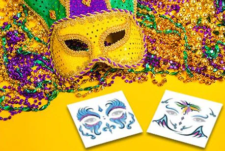Mardi Gras Feathers Glitter Face Tattoo - Image 3