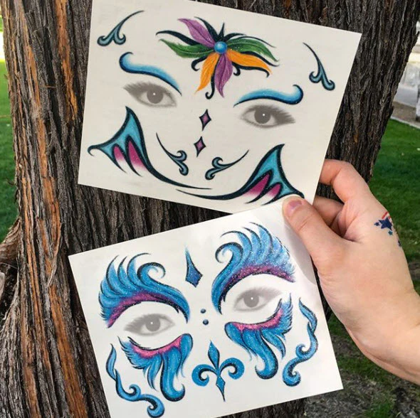 Mardi Gras Feathers Glitter Face Tattoo - Image 4