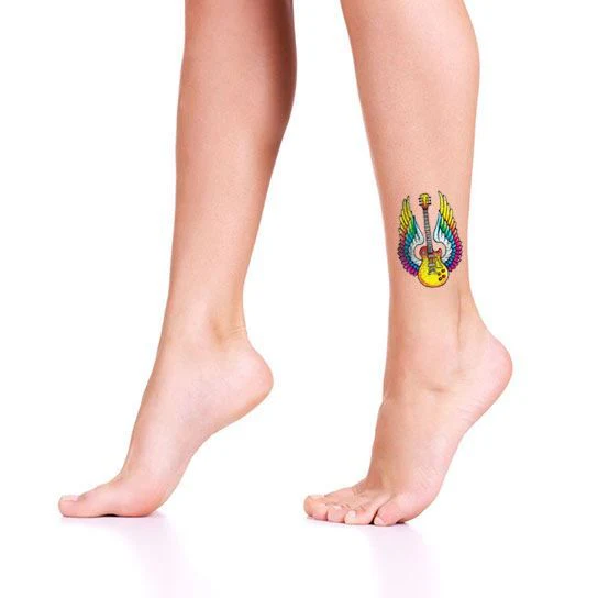 Metallic Winged Guitar Tattoo - Image 2