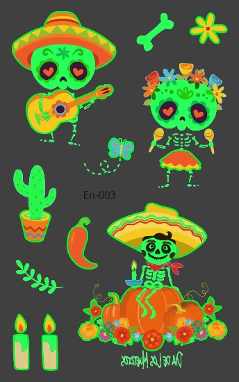 Mexico Glow in the Dark Halloween Temporary Tattoo - Image 2