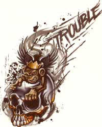 Monkey Trouble Skull Tattoo