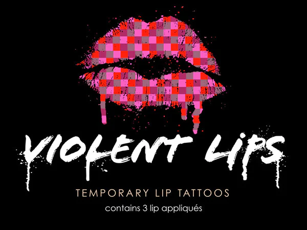 Multi-Colour Checkered Violent Lips (3 Lip Tattoo Sets)