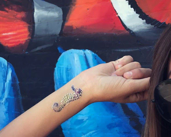 Multicolor Metallic Seahorse Tattoo - Image 3