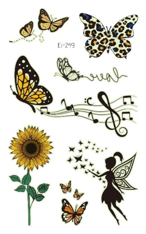 Musical Panther-Butterfly glow in the dark fake tattoo