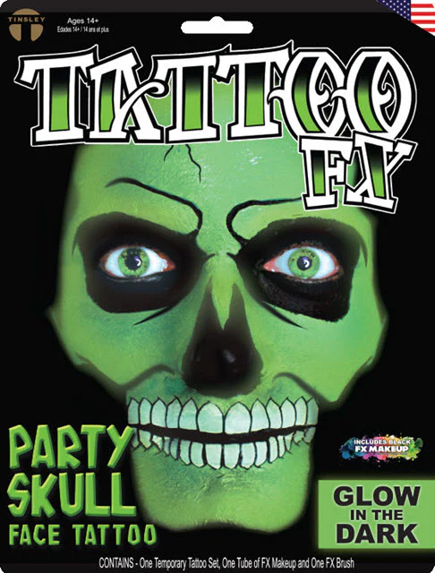 Party Skull Face Tattoo Kit - Glow in the Dark