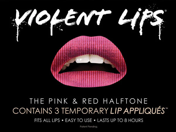 Pink & Red Halftone Violent Lips (3 Lip Tattoo Sets)