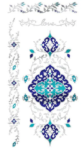 PrismFoil Teal & Silver Bracelet Tattoos (4 Tattoos)