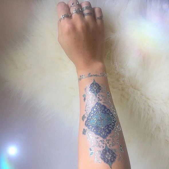 PrismFoil Teal & Silver Bracelet Tattoos (4 Tattoos) - Image 3