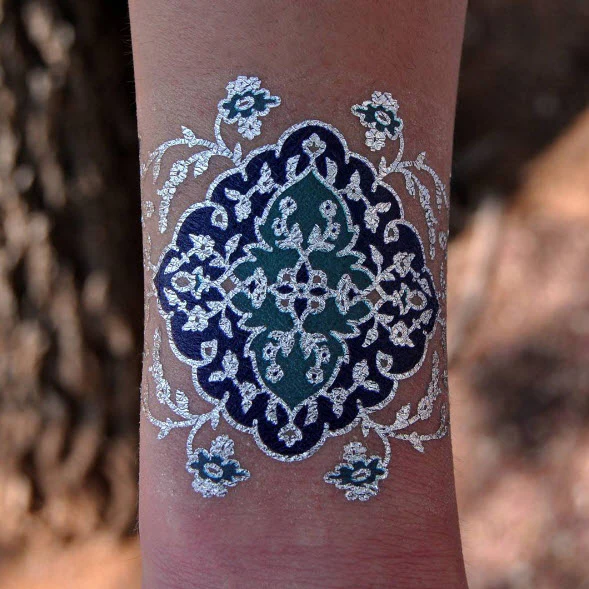 PrismFoil Teal & Silver Bracelet Tattoos (4 Tattoos) - Image 4