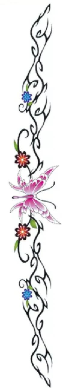 Purple Elegant Butterfly with Flowers Long Body Tattoo - Image 2