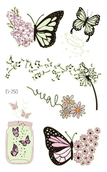 Purple Flower-Butterfly Glow in the Dark fake tattoo