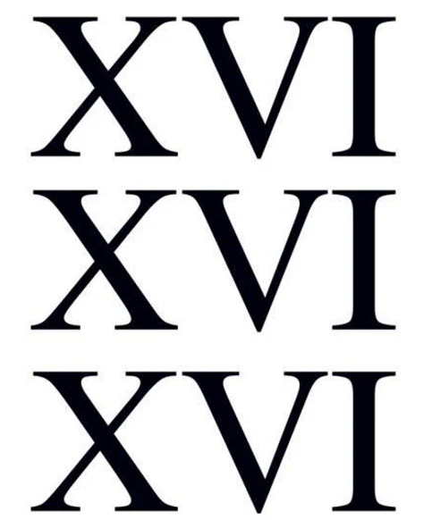 Roman Numeral 16 (Sixteen) Tattoo (3 tattoos)