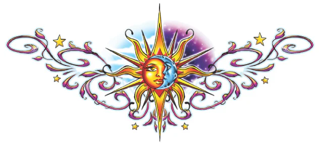 Sun Moon Back Tattoo