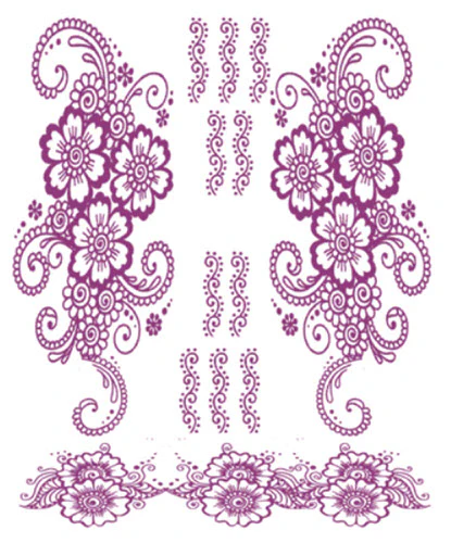 Violet Floral Henna Tattoos (13 Tattoos)